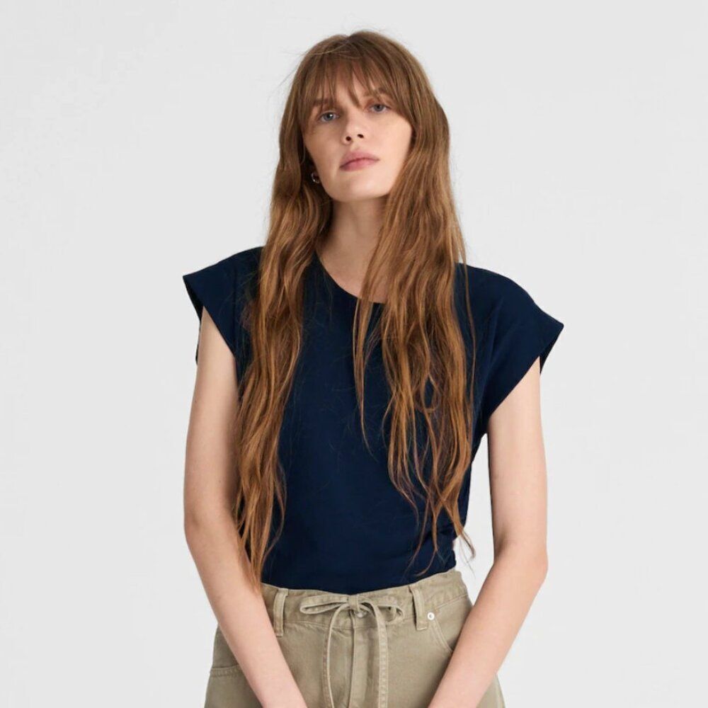 Madewell NJ787 Navy Blue side cinch muscle tee NWT size small NWT - Picture 2 of 9